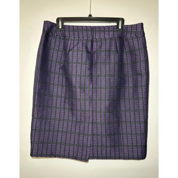 ANN TAYLOR Purple Black Print Polyester Pencil Skirt Career Business Womens 14 - Picture 3 of 5